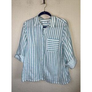 Chico Linen Striped Tunic blouse shirt Contrast Cuff 3/4 lagen no iron cottage